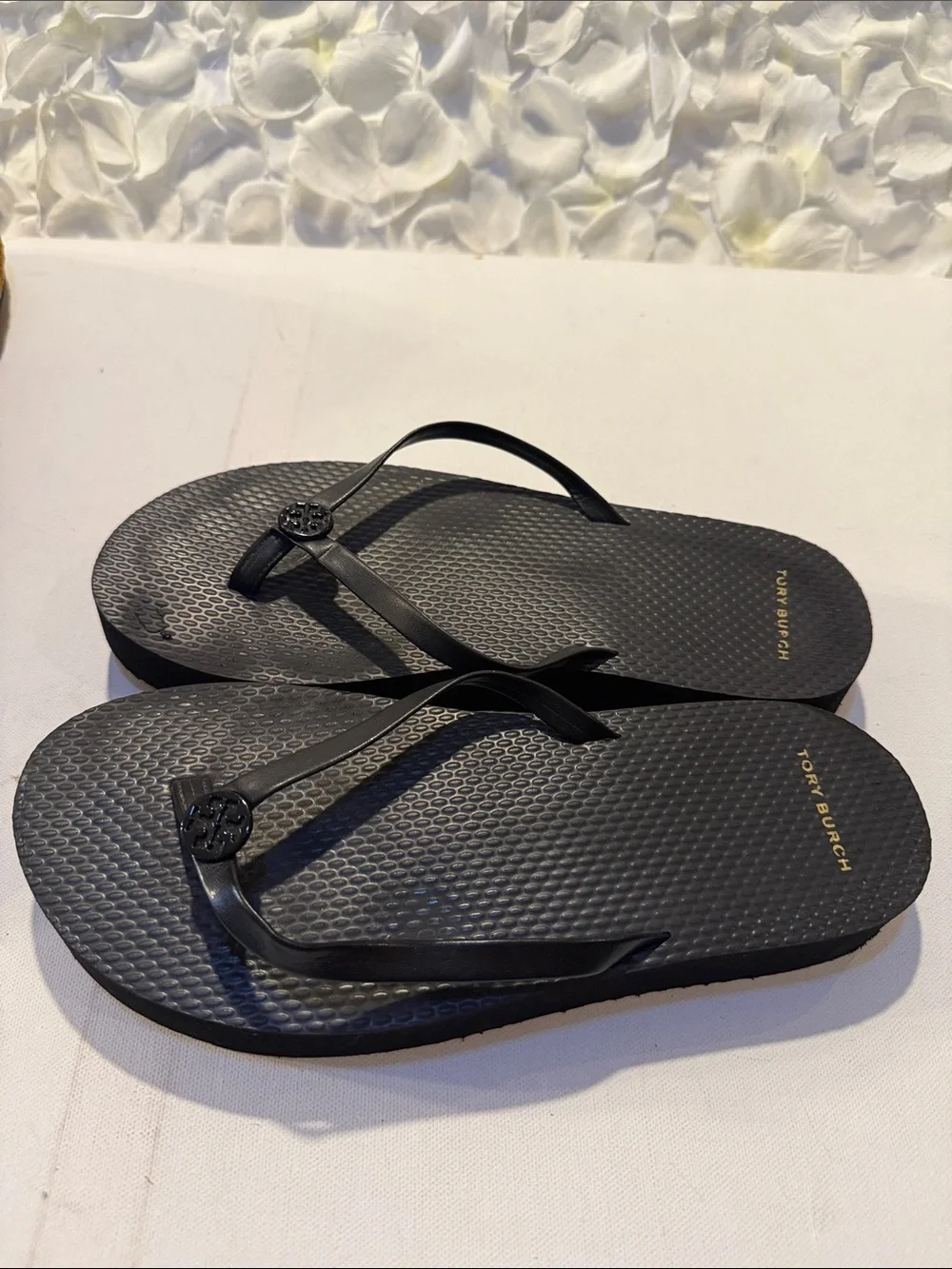Tory Burch Black Logo Medallion Flip Flops